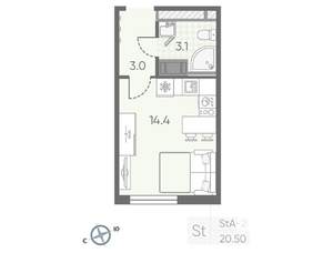 Студия квартира, вторичка, 21м2, 22/25 этаж