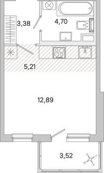 Студия квартира, вторичка, 27м2, 1/5 этаж