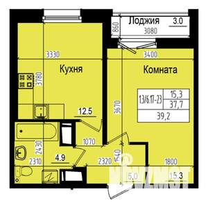1-к квартира, сданный дом, 39м2, 22/23 этаж