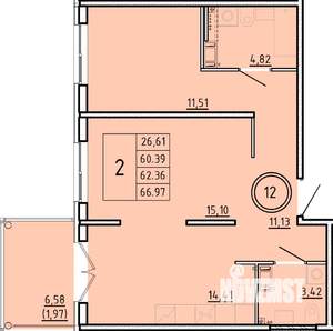 2-к квартира, вторичка, 60м2, 2/4 этаж