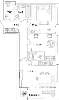 2-к квартира, вторичка, 54м2, 3/12 этаж