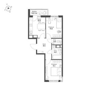 2-к квартира, строящийся дом, 49м2, 6/12 этаж