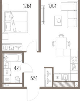 1-к квартира, строящийся дом, 41м2, 5/10 этаж