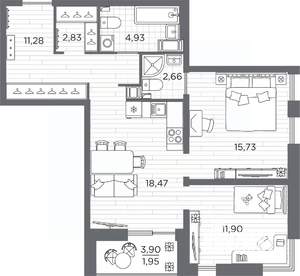 2-к квартира, вторичка, 70м2, 17/25 этаж