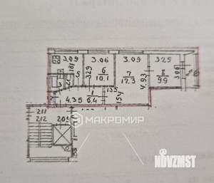 3-к квартира, вторичка, 54м2, 8/9 этаж