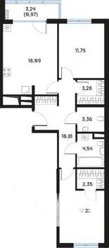2-к квартира, вторичка, 69м2, 2/9 этаж