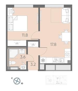 1-к квартира, вторичка, 36м2, 4/4 этаж