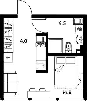 Студия квартира, вторичка, 23м2, 6/10 этаж