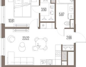 1-к квартира, строящийся дом, 46м2, 2/10 этаж