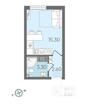 Студия квартира, вторичка, 21м2, 21/25 этаж