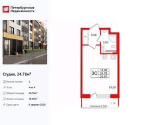 Студия квартира, вторичка, 25м2, 4/4 этаж
