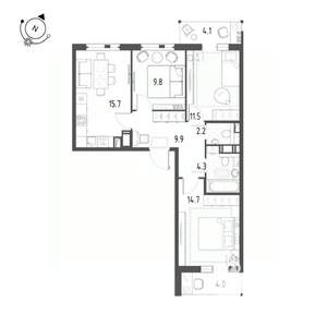 3-к квартира, вторичка, 71м2, 12/12 этаж