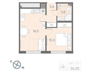 1-к квартира, вторичка, 34м2, 2/4 этаж