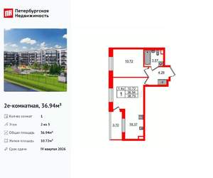 1-к квартира, вторичка, 37м2, 2/5 этаж