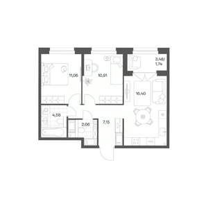 2-к квартира, вторичка, 54м2, 10/24 этаж