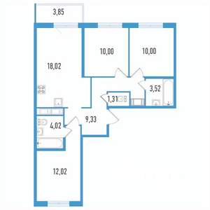 3-к квартира, строящийся дом, 69м2, 12/12 этаж