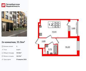1-к квартира, вторичка, 33м2, 1/4 этаж