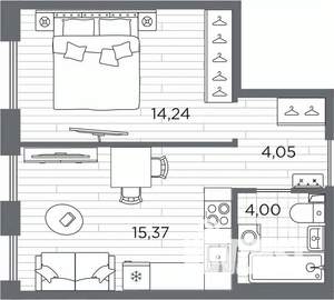 1-к квартира, вторичка, 38м2, 1/7 этаж