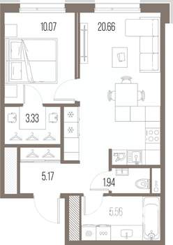 1-к квартира, вторичка, 47м2, 9/10 этаж