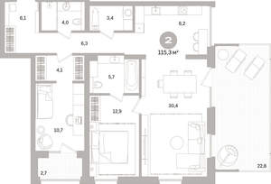 2-к квартира, вторичка, 115м2, 2/16 этаж