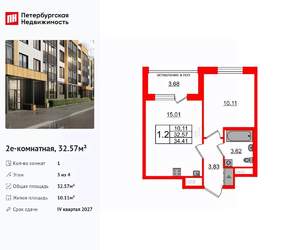 1-к квартира, вторичка, 33м2, 3/4 этаж
