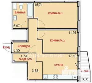 2-к квартира, вторичка, 61м2, 6/25 этаж