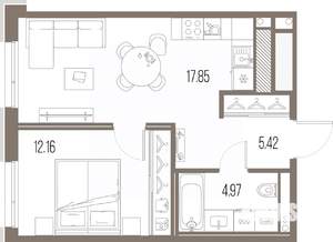 1-к квартира, строящийся дом, 40м2, 7/10 этаж