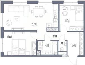 2-к квартира, строящийся дом, 65м2, 4/10 этаж