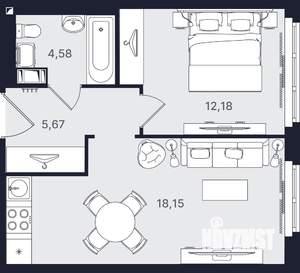 2-к квартира, вторичка, 41м2, 22/24 этаж