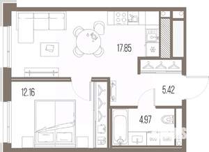 1-к квартира, строящийся дом, 40м2, 5/10 этаж