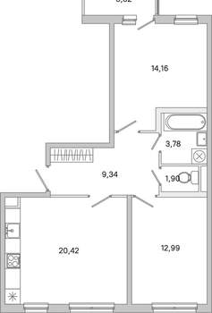 2-к квартира, вторичка, 65м2, 1/5 этаж