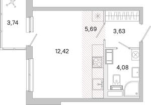 Студия квартира, вторичка, 27м2, 5/5 этаж