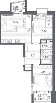 2-к квартира, вторичка, 60м2, 7/13 этаж