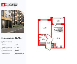 1-к квартира, вторичка, 33м2, 4/4 этаж