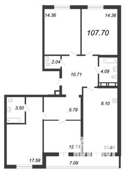 4-к квартира, вторичка, 108м2, 14/14 этаж