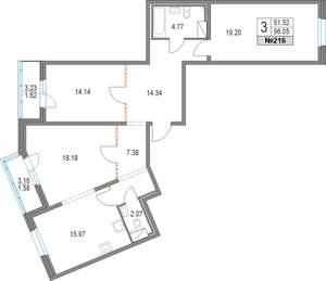 3-к квартира, строящийся дом, 96м2, 3/19 этаж