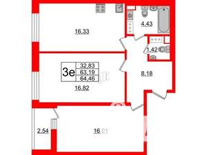 2-к квартира, вторичка, 64м2, 9/10 этаж