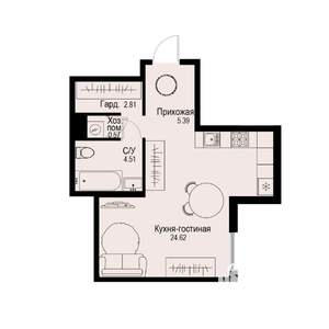 Студия квартира, вторичка, 38м2, 2/6 этаж
