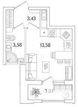 Студия квартира, вторичка, 23м2, 4/13 этаж