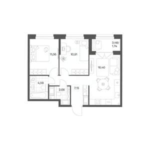 2-к квартира, вторичка, 54м2, 6/24 этаж