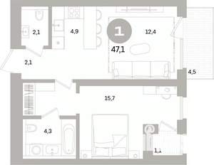 1-к квартира, вторичка, 47м2, 4/7 этаж