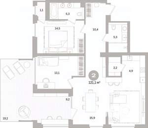 2-к квартира, вторичка, 121м2, 2/10 этаж