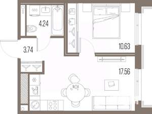 1-к квартира, строящийся дом, 36м2, 7/10 этаж