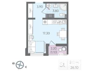 Студия квартира, строящийся дом, 26м2, 19/25 этаж