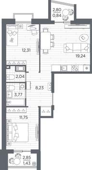 2-к квартира, строящийся дом, 60м2, 8/13 этаж