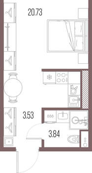 Студия квартира, вторичка, 28м2, 6/10 этаж