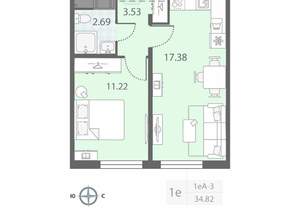 1-к квартира, вторичка, 35м2, 12/23 этаж