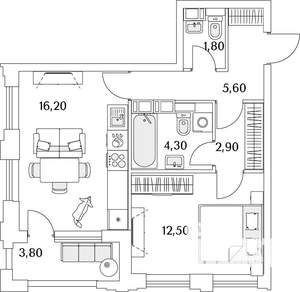 1-к квартира, вторичка, 45м2, 3/13 этаж