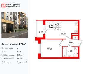 1-к квартира, вторичка, 34м2, 1/4 этаж