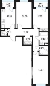 3-к квартира, вторичка, 81м2, 2/9 этаж